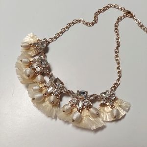 Ann Taylor Statement Necklace, Bejeweled Cream Off White Necklace, Gold Chain